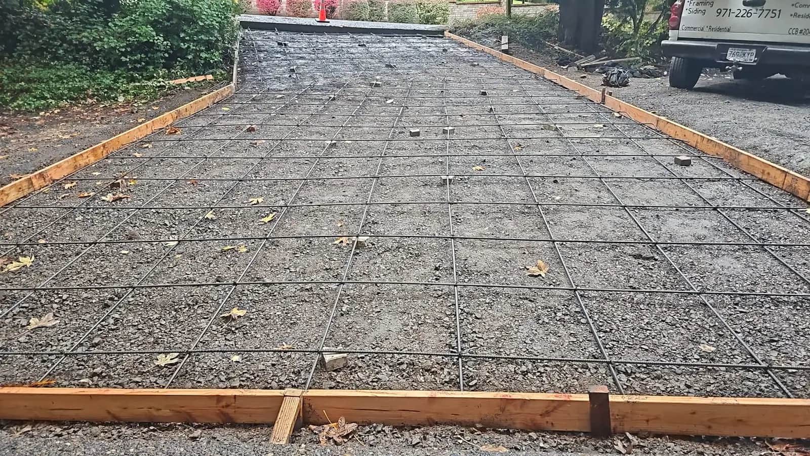Concrete driveway pour in progress